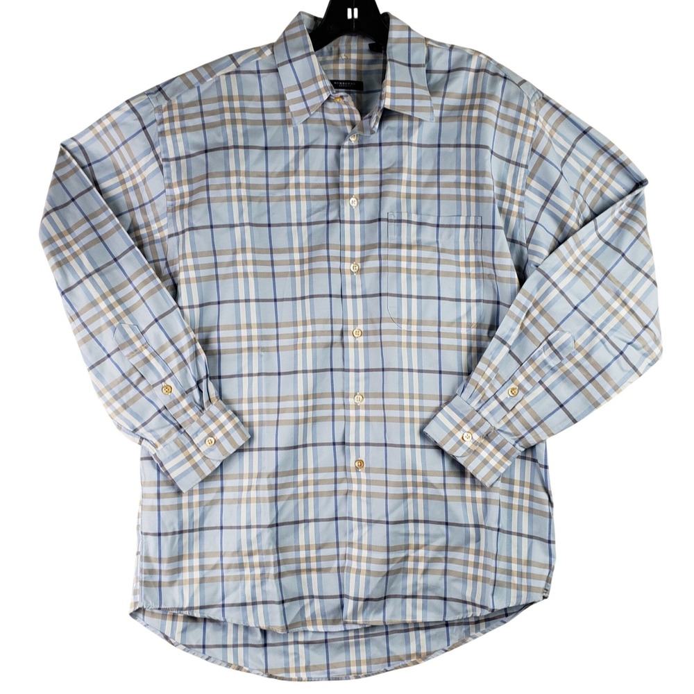 Burberry London Plaid Button Down Shirt Mens Large Blue Check Classic Luxury